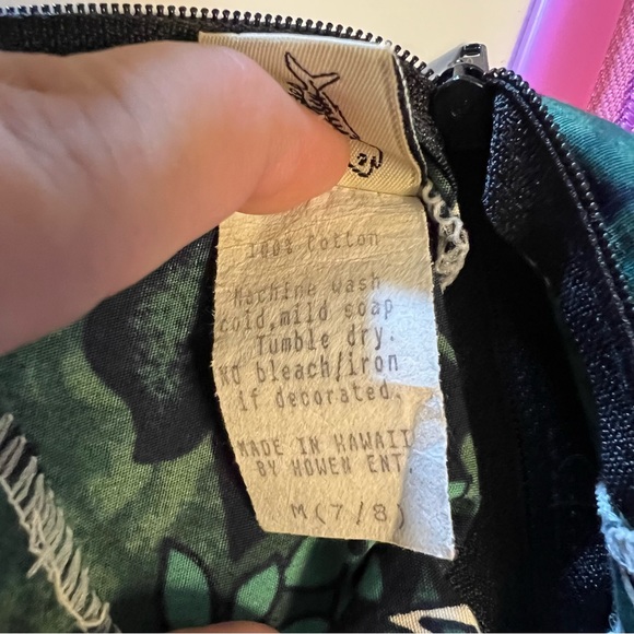 Hinalea Women’s Vintage Green Hawaiian Print Sleeveless Dress - Made In Hawaii - Picture 7 of 8